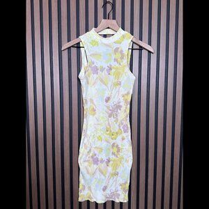 Ted Baker Bodycon Dress 4 Women Yellow Effi Cutout Twist Back Ribbed Floral Tank